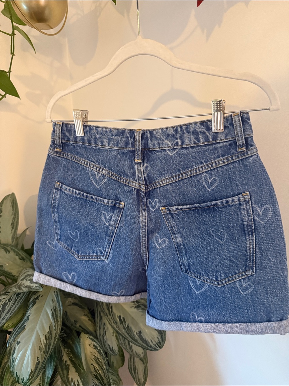 Review Heart Print Denim Shorts Y2K Retro Kidcore Festival Cottagecore - Picture 4 of 7